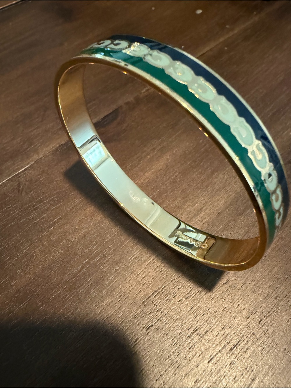 Coach Gold-Tone Enamel Green and Navy Bangle Bracelet